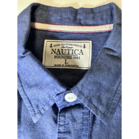 Nautica Linen Blend Chambray L/S Shirt L Blue Patriotic 90's - Picture 7 of 12